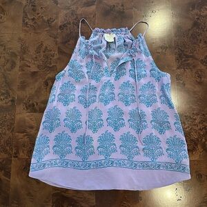 💜 ANTHROPOLOGIE x HD in Paris 100% Silk Panorama Tank – Lilac/Teal Boho Print